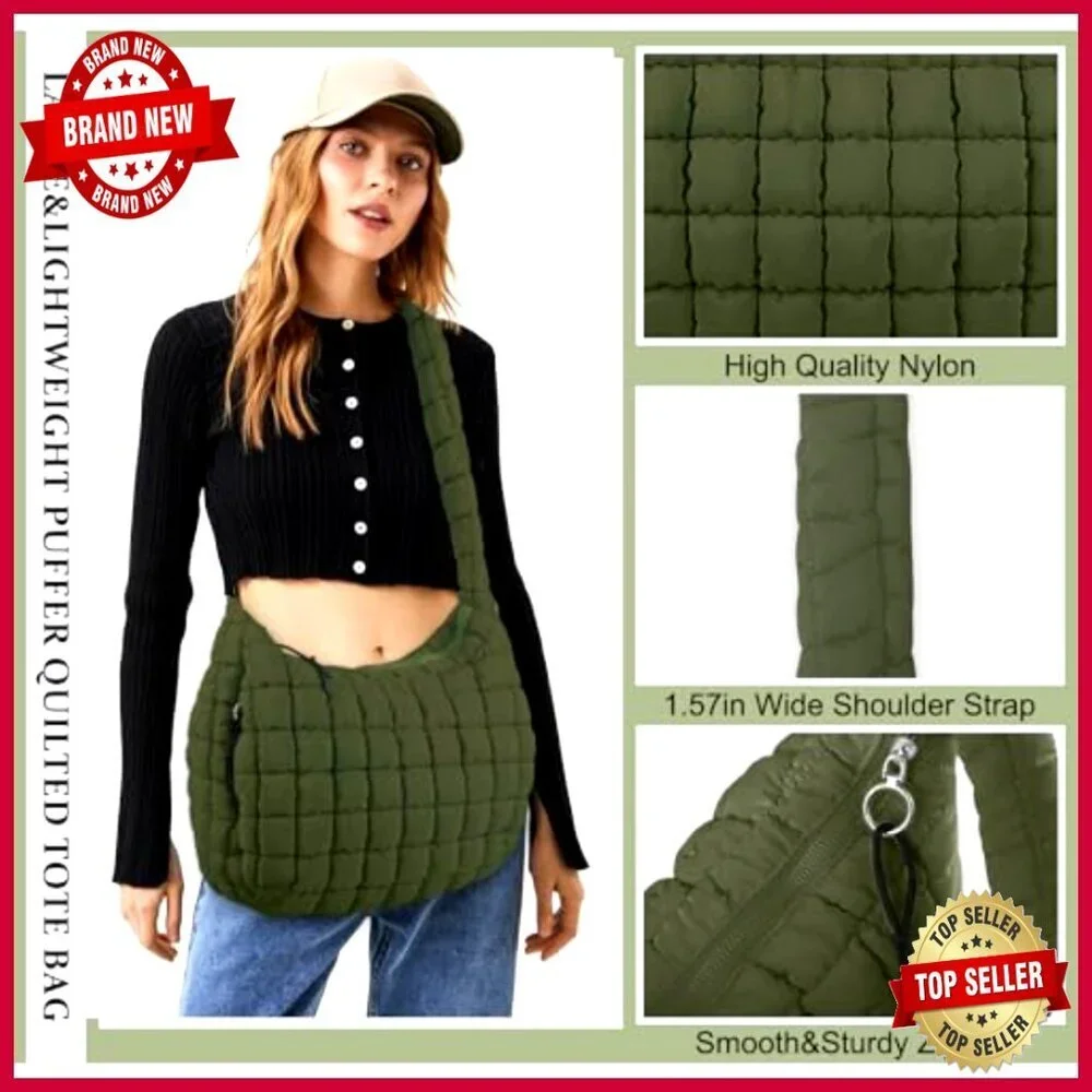 Quilted Puffer Tote Hobo Bag Crossbody Shoulder Bag Lightweight Nylon